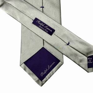 Ralph Lauren Purple Label Mens Tie Solid Silver Satin Silk Italy 3.75" x 58" euc